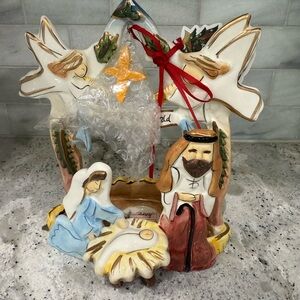 Blue Sky Nativity Scene tea light holder